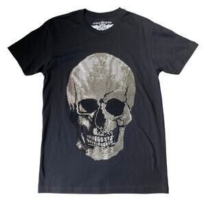 Rush Couture Rhinestone Skull Men Tee Bling T-shirt Size M Black Grunge Goth NWT